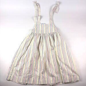 VTG Kellys Kids Pinafore Skirt Girls Sz 5 Rainbow Stripes White Tie Straps Jumpr